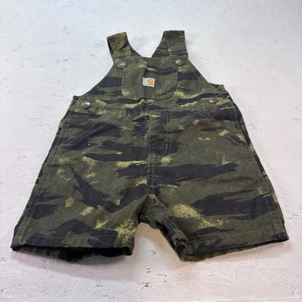 Carhartt Toddler 2T Camo Bib Shortalls Overalls Cotton Green Black Shorts Cotton